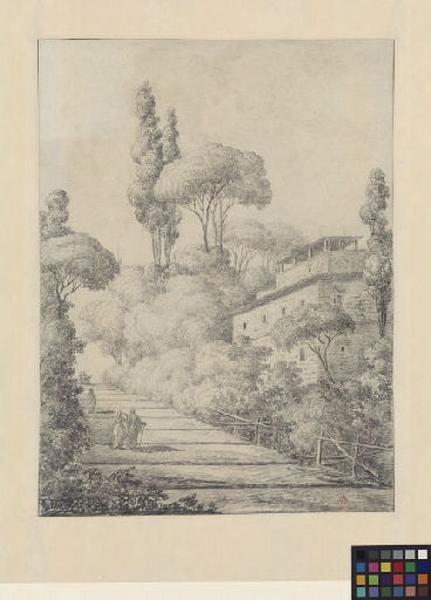 Belvédère dans un jardin italien ; Paysage - Ruines d'Italie ; Allée et villa (Italie)_0
