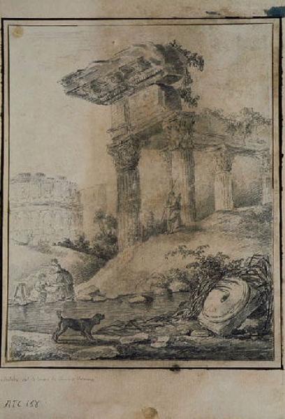Vue sur le Colisée avec des Lavandières au premier plan ; Paysage - Ruines d'Italie_1