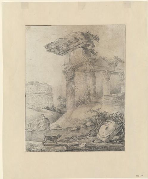 Vue sur le Colisée avec des Lavandières au premier plan ; Paysage - Ruines d'Italie_0