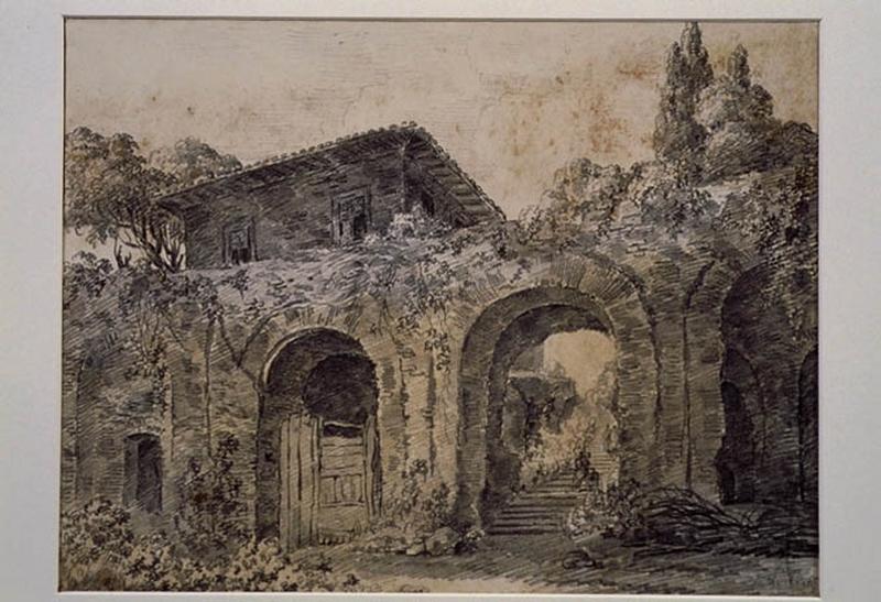 Ruines d'un aqueduc et une fabrique italienne ; Paysage - Ruines d'Italie_1