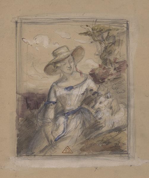 Portrait de femme (Projet d'un portrait en plein air (madame et son chien)), Eugène Brunclair, 19e siècle