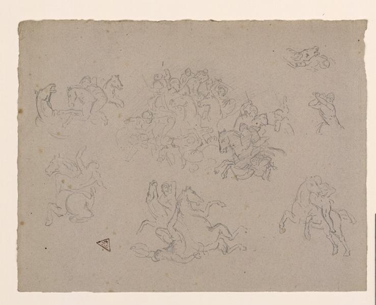 Le Char de Jupiter ; Un enlèvement (deux croquis sur la même feuille), Eugène Brunclair, 19e siècle