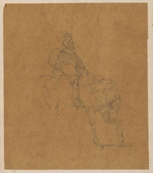 Un cavalier en armure sur son cheval, Thomas François Drake, 19e siècle