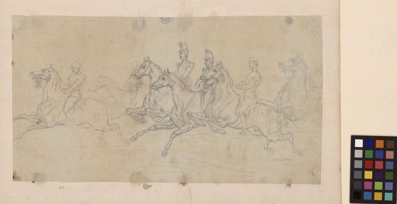 Cavaliers en costume militaire, Thomas François Drake, 19e siècle