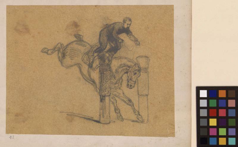 Cavalier sautant un obstacle, Thomas François Drake, 19e siècle
