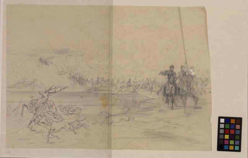 Chasse à courre, Thomas François Drake, 19e siècle