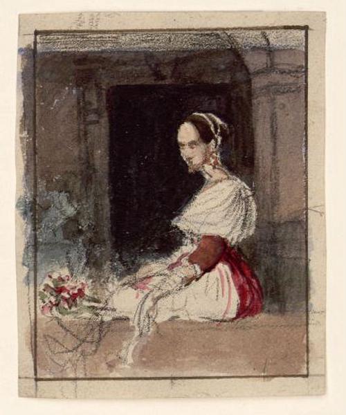 Femme assise sur le rebord d'une fenêtre, Guillaume Bodinier, 19e siècle