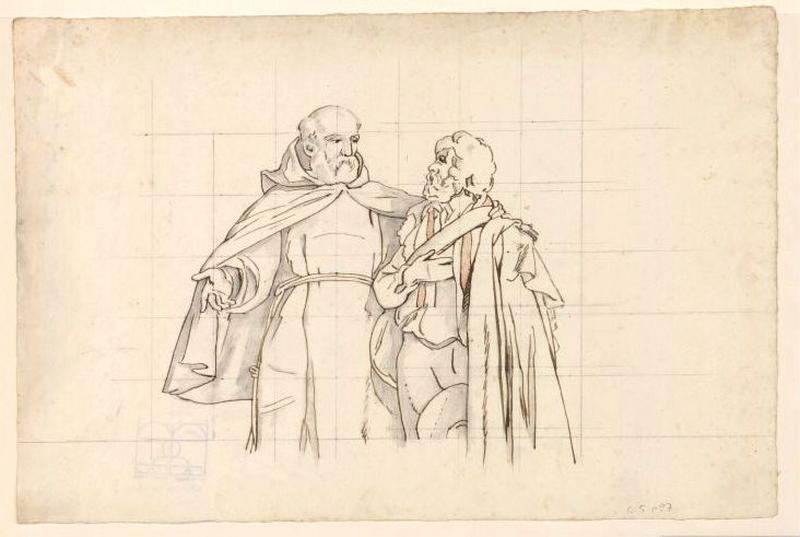 Etude : moine et un homme, Guillaume Bodinier, 1ère moitié 19e siècle