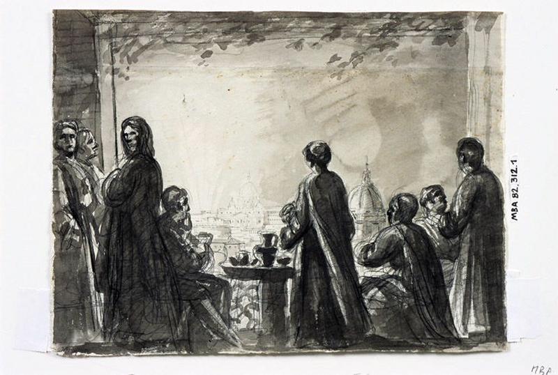 Personnages assis sur les hauteurs de Rome ; Moines assis sur une terrasse à Rome_1