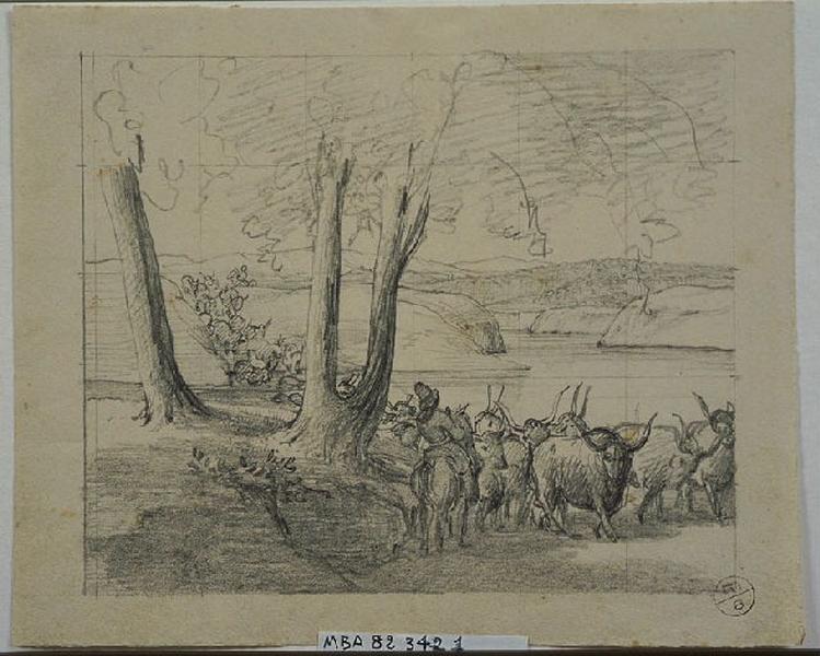 Troupeau de buffles, Guillaume Bodinier, 1ère moitié 19e siècle