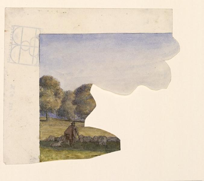 Paysage : berger et ses moutons, Guillaume Bodinier, 19e siècle