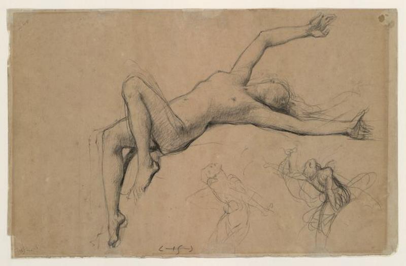 Etudes d'une femme nue dans trois attitudes ; Etudes de femme, Jules Elie Delaunay, 2e moitié 19e siècle