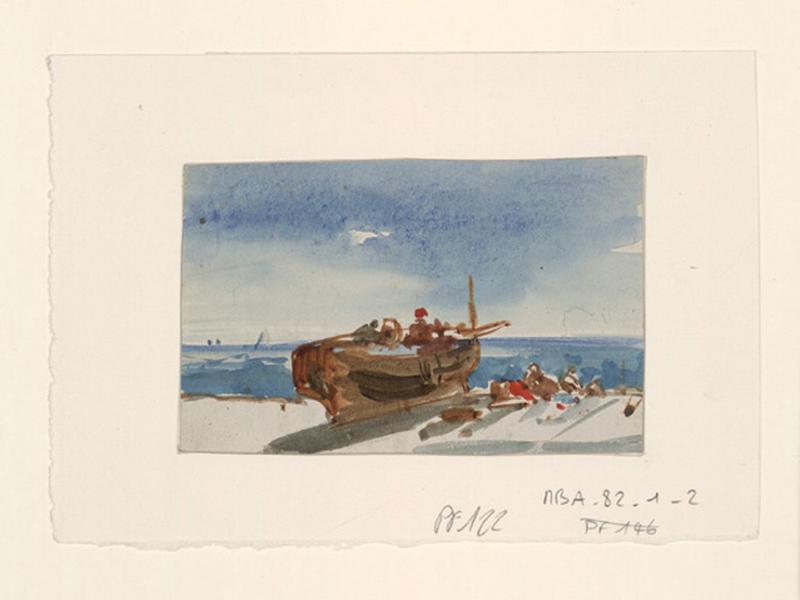 Bateau sur bord de mer, Alexis Auguste Dumoulin-Darcy, 19e siècle