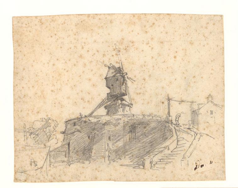 Moulin à vent et maison, Alexis Auguste Dumoulin-Darcy, 19e siècle
