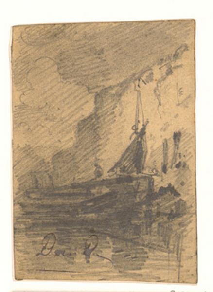 Bateau avec silhouette de falaise, Alexis Auguste Dumoulin-Darcy, 1852-1864