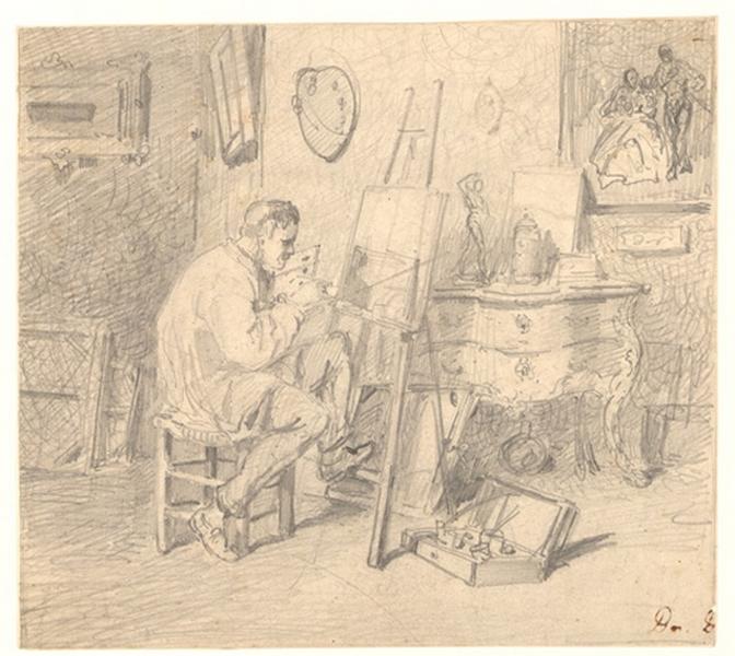 Peintre à son chevalet dans son atelier, Alexis Auguste Dumoulin-Darcy, 1852-1864