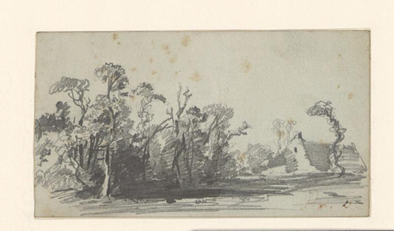 Groupe d'arbres avec maison, Alexis Auguste Dumoulin-Darcy, 1852-1864