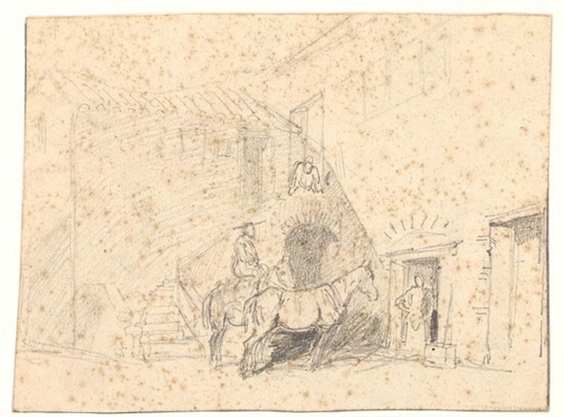 Arrivée à cheval, toit en tuile, région de Nice, Alexis Auguste Dumoulin-Darcy, 19e siècle