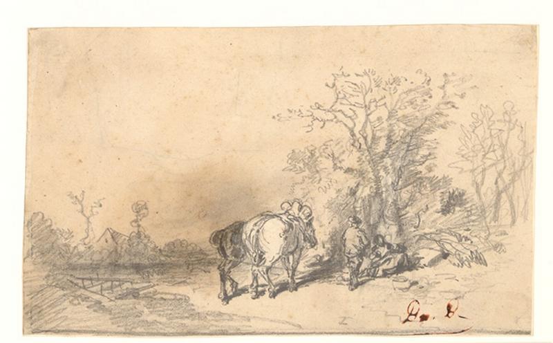 La halte, trois Bretons et deux chevaux, Alexis Auguste Dumoulin-Darcy, 1852