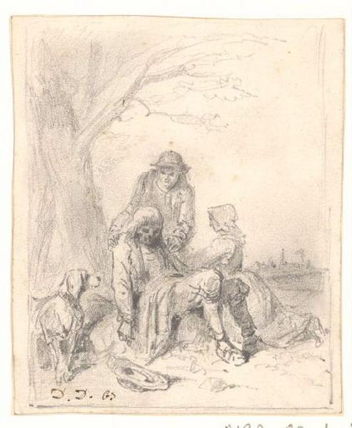 Breton malade assisté de deux personnes, Alexis Auguste Dumoulin-Darcy, 1852-1864