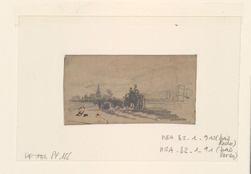 Charrette avec village à l'horizon, Alexis Auguste Dumoulin-Darcy, 1852-1864