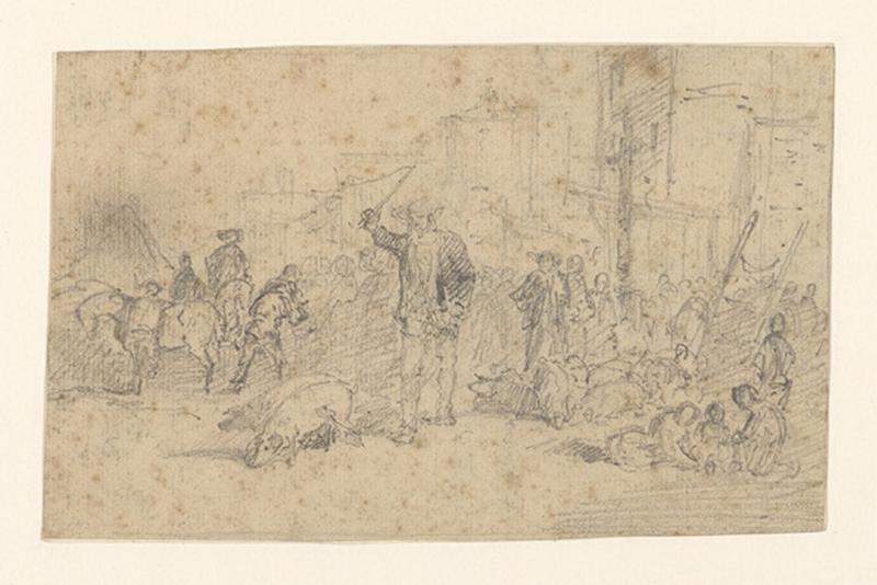 Homme et ses porcs au marché, Alexis Auguste Dumoulin-Darcy, 1852-1864