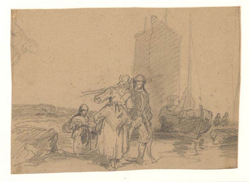 Breton et bretonne se rencontrant en bord de mer, Alexis Auguste Dumoulin-Darcy, 1852-1864