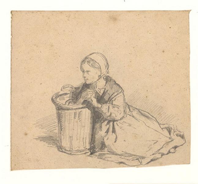 Jeune fille agenouillée sur son panier, Alexis Auguste Dumoulin-Darcy, 1852-1864