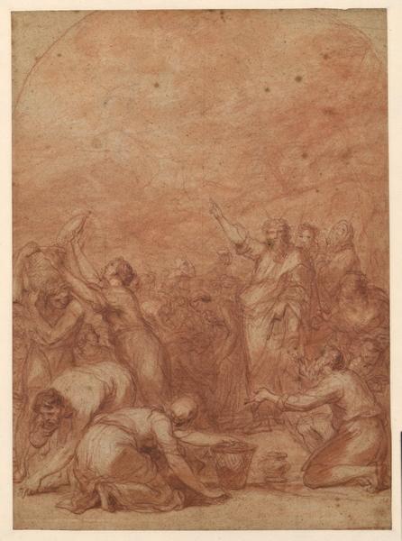 La Récolte de la Manne (recto) ; Moïse et la Manne (recto) ; Etude d'une tête et étude pour la Récolte de la Manne (verso), Hyacinthe Collin De Vermont, 1738