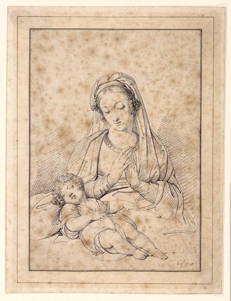 Vierge en adoration devant l'enfant Jésus, Louis Laffitte, 1ère moitié 18e siècle
