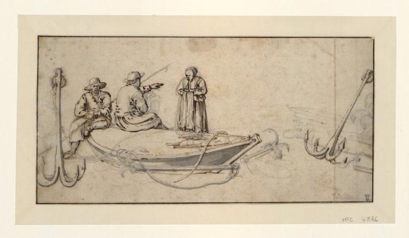 Pêcheurs au repos sur une barque échouée, Willem I Van de Velde, 1645-1650