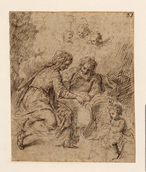 Adoration de l'enfant (au verso) ; Sainte famille avec saint Jean-Baptiste (au recto), Giuseppe Benedetti, 18e siècle