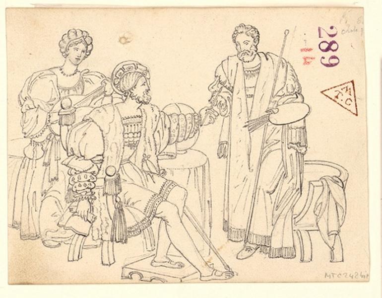 Etude de personnages en costumes ; François Ier et Léonard de Vinci_0