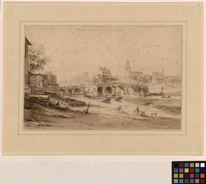 Vieux pont des Treilles à Angers (Maine et Loire), Jean-Jacques Champin, 1845