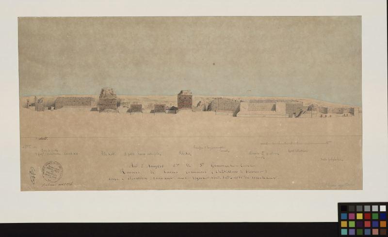 Coupe et élévation suivant une ligne Nord-Sud. Côté couchant ; Ruines du balneum de Frémur_0