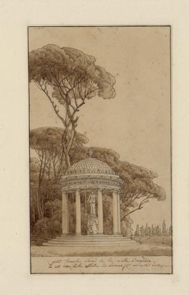 Vue prise de la villa Borghèse (le petit temple rond de la villa Borghèse abritant une statue de Diane et un autel antique), Jean Thomas Thibault, 4e quart 18e siècle, 1er quart 19e siècle