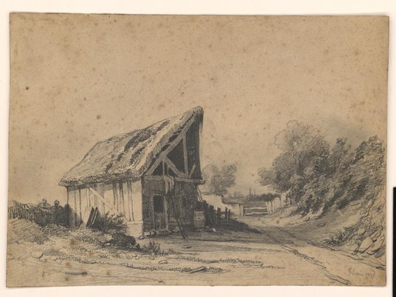 Paysage (inventaire) ; Grange près d'un chemin (autre titre) ; Une barque sur un étang avec fond d'arbres (autre titre)_0