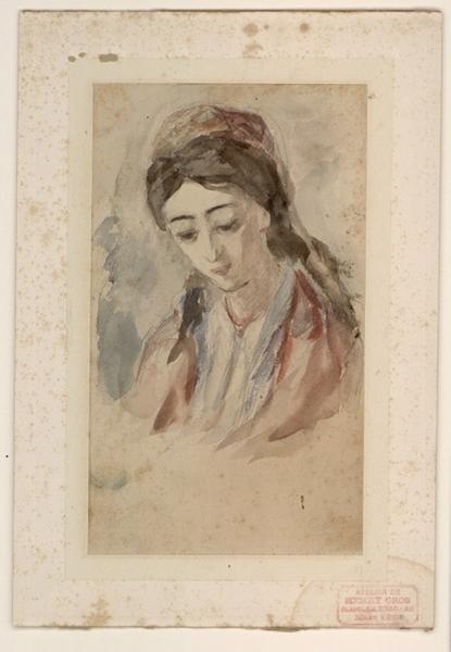 Jeune femme en buste, les yeux baissés_0