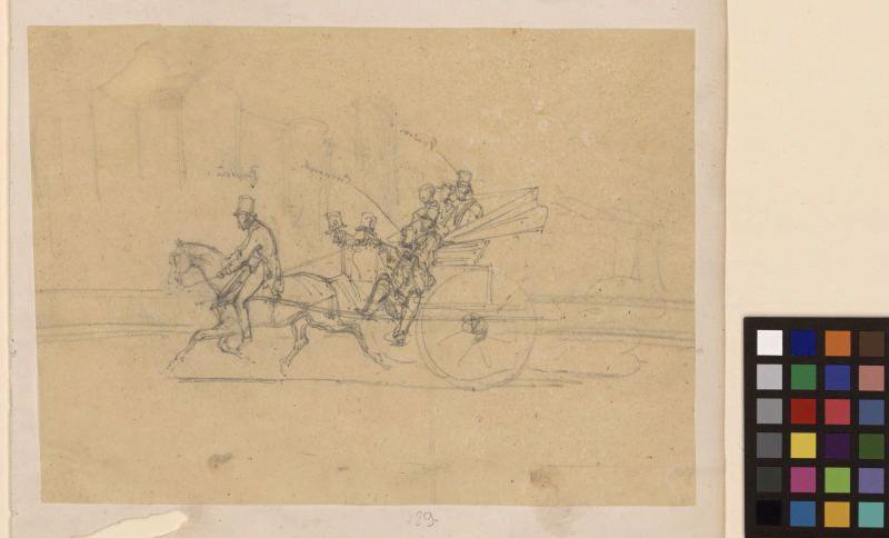 Un attelage avec cinq passagers, Thomas François Drake, 19e siècle