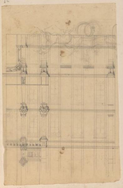 Croquis d'une façade : détails du décor des pilastres, Thomas François Drake, 19e siècle