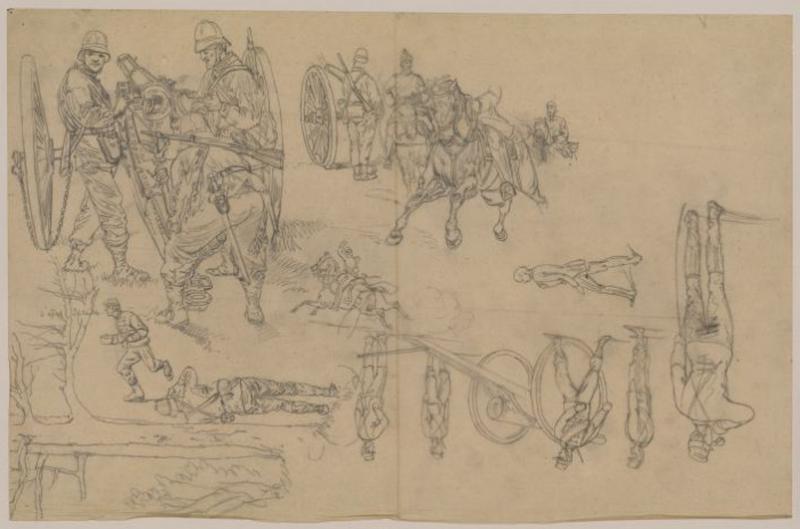 Nombreux croquis de militaires, Thomas François Drake, 19e siècle