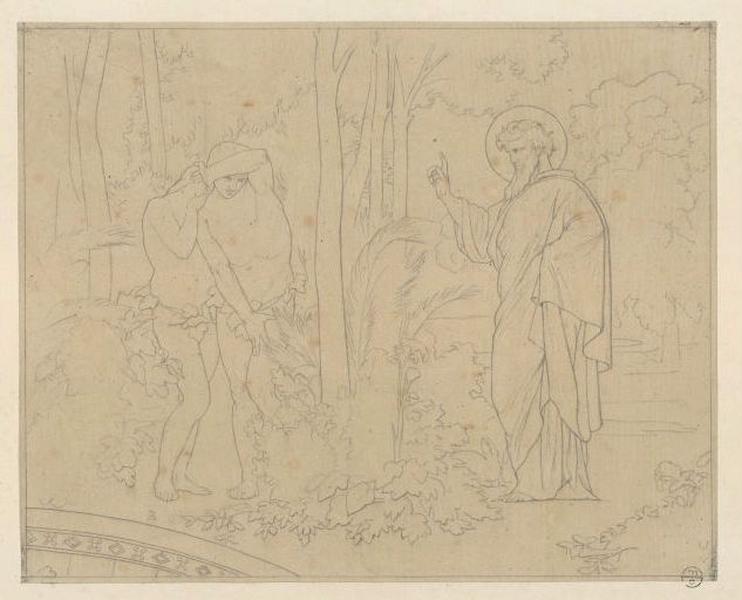 Le Paradis perdu ; Dieu appelant Adam et Eve après leur faute (titre cat. vente 1873) ; Adam et Eve chassés du Paradis (titre cat. vente 1873), Hippolyte Flandrin, 1ère moitié 19e siècle