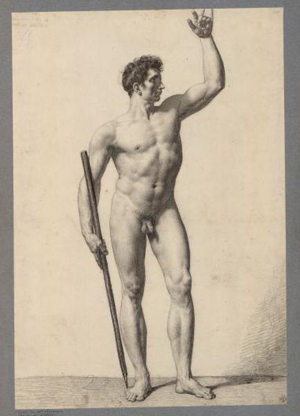 Académie d'homme debout ; Figure d'homme nu (Académie) (titre cat; vente 1873), Joseph Ferdinand Lancrenon, 1ère moitié 19e siècle
