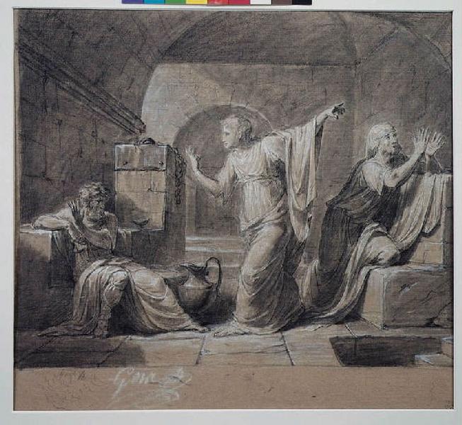 Criton, jeune disciple de Socrate, propose à son maître, condamné à mort, de le faire évader de prison (maître, condamné à mort, de le faire évader de prison. Catalogue des ventes 1873, n° 186) ; Scène dans une prison (Libération de Saint-Pierre ?)_1