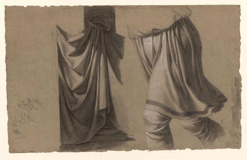 Etudes de draperies pour la tunique d'Egisthe ; Draperies et tunique d'Egisthe (Catalogue des ventes 1873) ; Deux études de drapé (recto) ; Etude de femme d'après une sculpture antique (verso), Pierre Narcisse Guerin, 1817