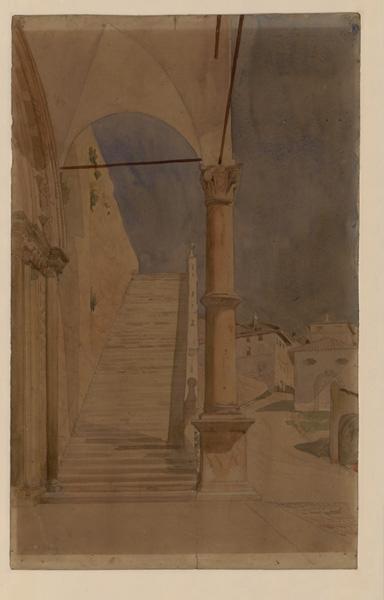 Assise, escalier extérieur de la basilique Saint François (Escalier droit qui semble monter à un étage qui n'existe plus)_0
