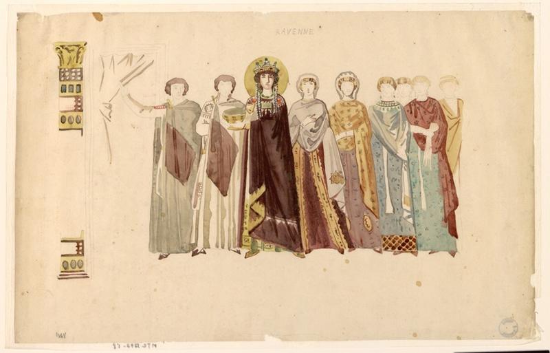 Copie d'après une mosaïque de Ravenne, Théodora et sa suite_0