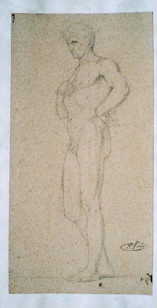 Figure d'homme nu (titre lors de la vente de 1873), Hippolyte Flandrin, 19e siècle