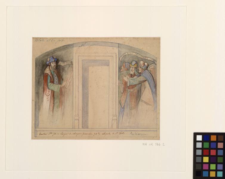 Eglise du Lion-d'Angers : fresques de la nef ; Pilate et les juifs_0