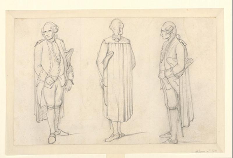Etude d'homme en trois attitudes, un chapeau sous le bras gauche ; Trois études de David de Purry_0